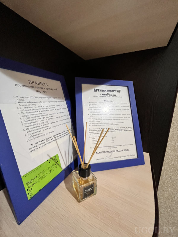 Два оформленных документа с правилами проживания и памяткой от «Ирины Орловой», рядом аромадиффузор.